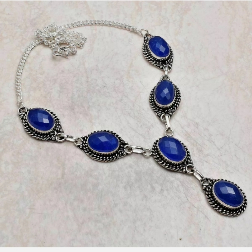 New simulated sapphire silver necklace